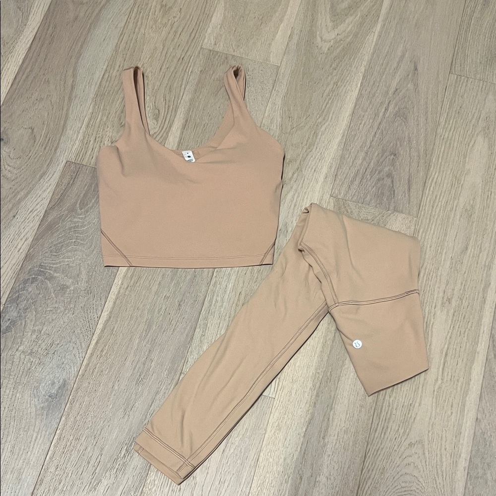 lululemon athletica Nude/Tan Ribbed Crop Top & Leggings Set